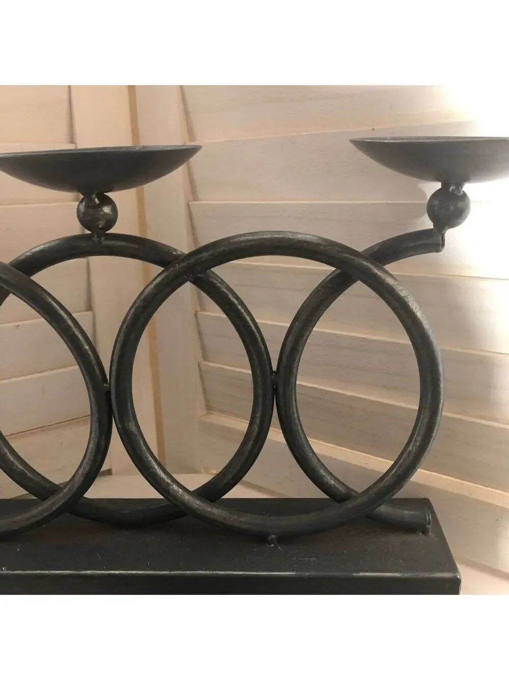 Metal Ring Candelabra Candle Holder Tabletop Black Three Piece